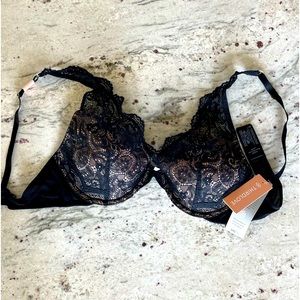 NWT, ThirdLove Lace Plunge Bra: Black